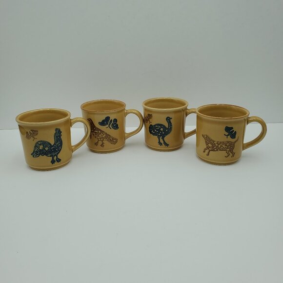 Pfaltzgraff America Mugs Dog Rooster Ostrich Partridge Stencil Mugs AFAM Stamp - Picture 2 of 9